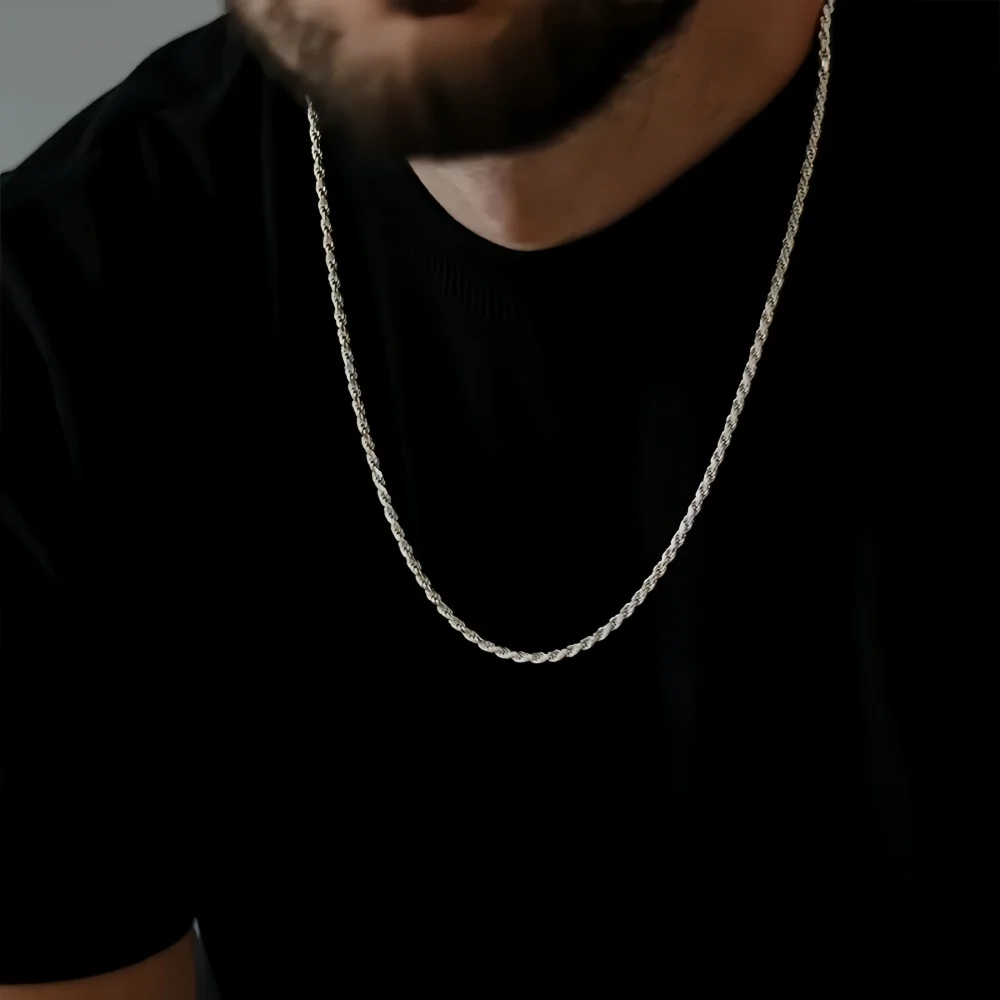 2mm Men Silver Color Twisted Twist Chain Necklace Simple Titanium Steel Choker Fashionable Non-fading Stainless Steel Jewelry