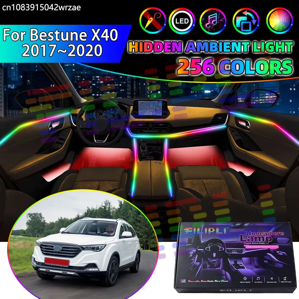 For Bestune X40 2017 2018 2019 2020 RGB Car Interior Ambient Lights Strips Breathing Lighting Kit App Control LED strips Auto