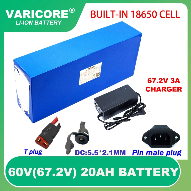 Новый комплект для переоборудования литий-ионного аккумулятора 18650, 60 В, 20 Ач, 16 струн, электрический скутер, 1000 Вт, 1500 Вт, аккумуляторы для электровелосипеда + зарядное устройство 67,2 В, 3 А