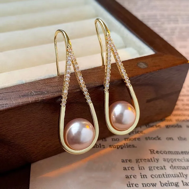 

2024 New Fashion Korean Imitation Pearl Drop Earrings for Women Exquisite Geometric Zircon Crystal Earring Wedding Party Jewelry