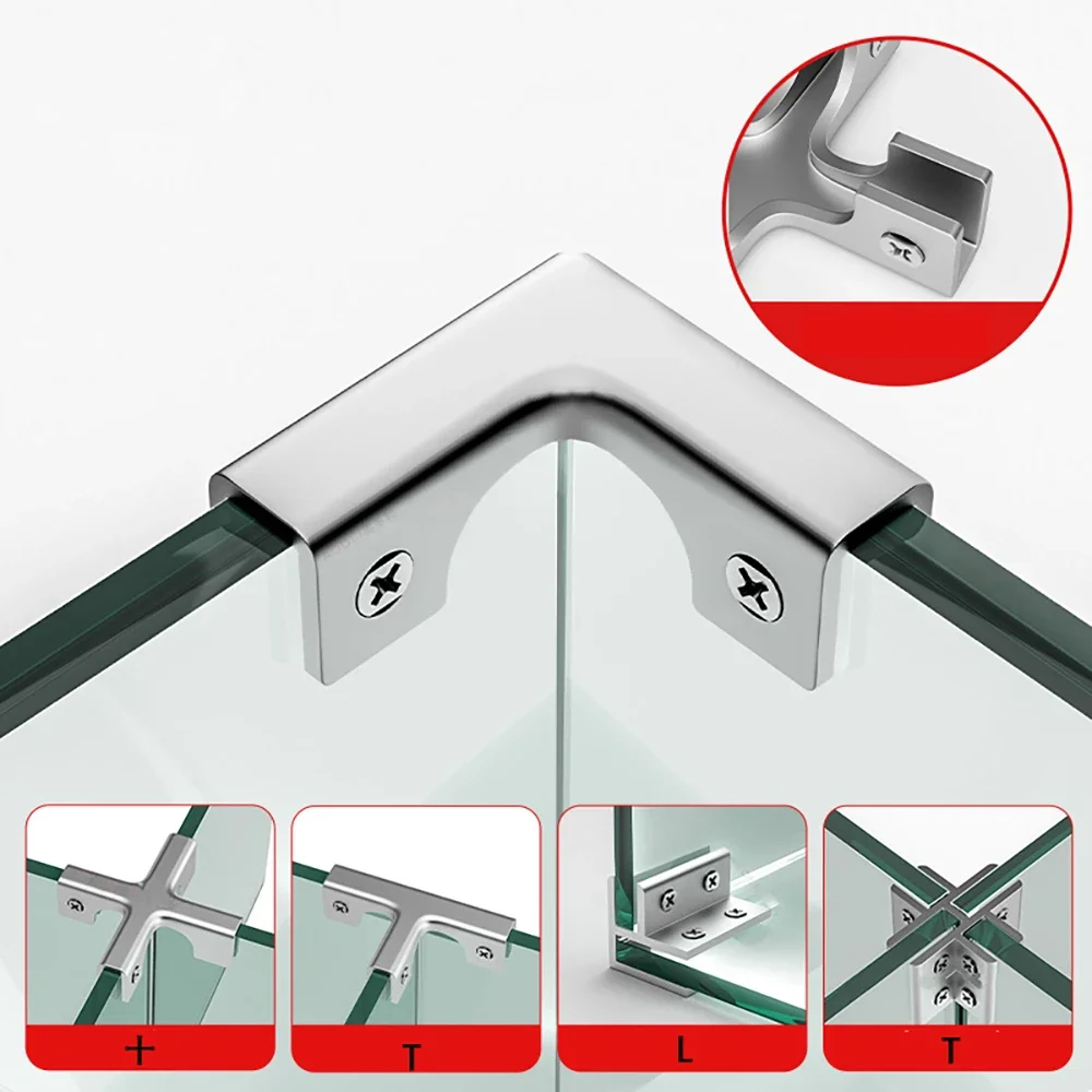 T/l/Cross Type Aluminum Alloy Fixing Clip Glass Clip Silver Fixing Clip Right Angle Corner Protector Glass Tile Buckle Clip