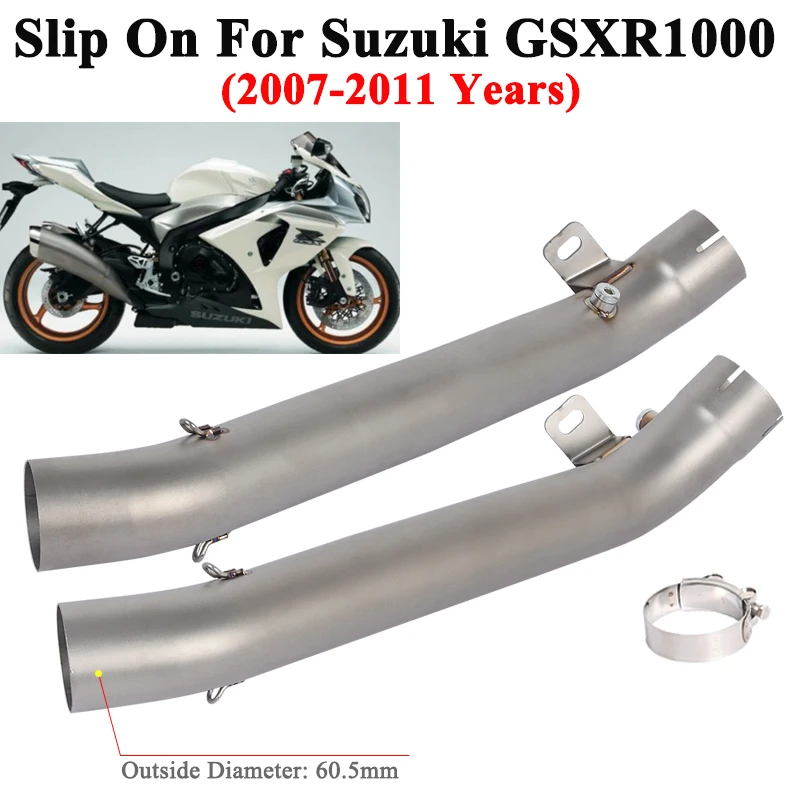 

Slip On For SUZUKI GSXR1000 GSXR 1000 K8 K9 2007 - 2011 Motorcycle Exhaust Escape Stainless Steel Link Pipe Connect 60mm Muffler