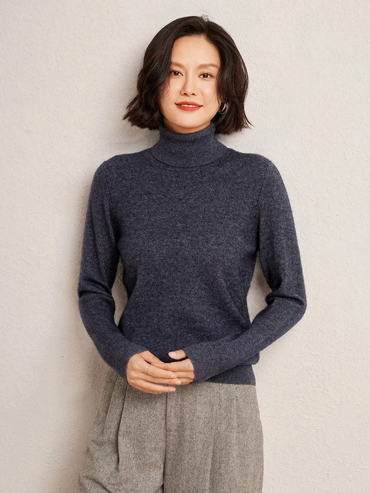 100% Pure Cashmere Sweaters Women' Lapel Knitted Pullover Casual Loose High-End Sweater Autumn New High-Neck Cashmere Base Shirt