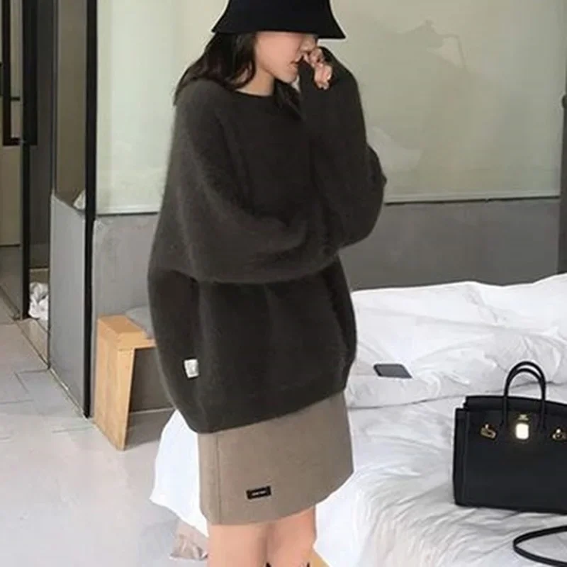 Kasjmier Trui Nieuw 2023 Herfst Winter Dames Pullovers Nep Mink Sweatesr Pullover Tops Oversized Vintage Gebreide Wilde Tops