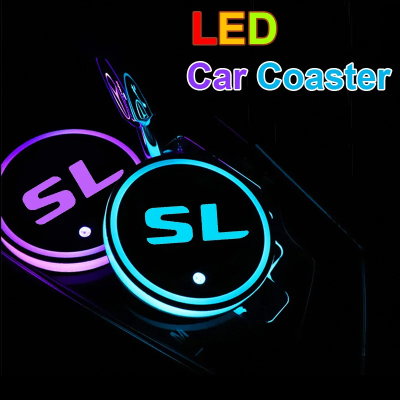 

Multi-color Car Water Cup Mat Light LED Car Coaster Ambient Light Decoration for Mercedes Benz SL Logo W251 W176 W204 W124 W207