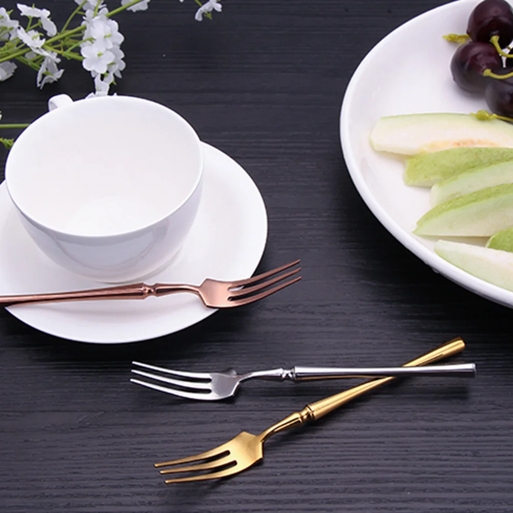 1Pc Black Gold Tea Fork Cake Snack Tableware Portable Fork Cutlery Stainless Steel Dinnerware Dessert Fruit Fork Dropshipping