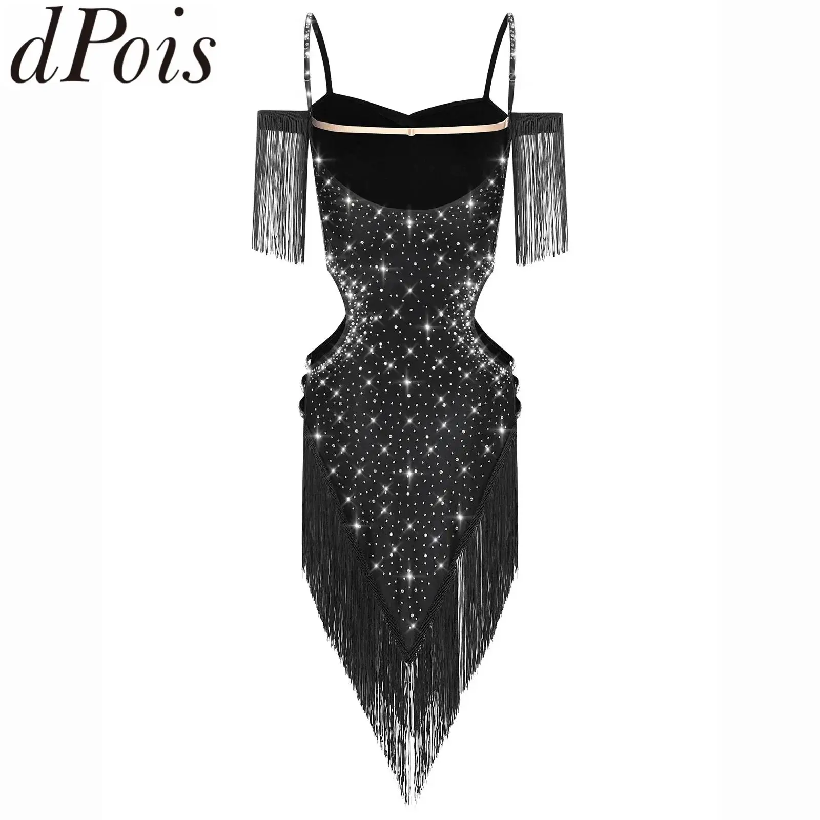 Mulheres latina chacha salsa dança collant vestido strass sling franja contornado bodysuit para samba tango rumba desempenho traje