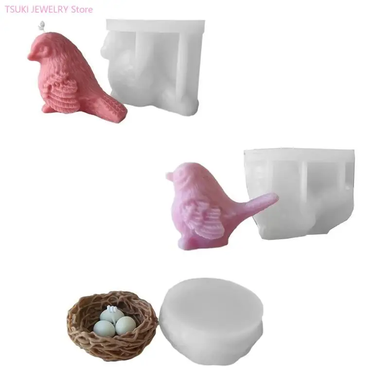 62KE Diy Crystal Drop Gypsum Abrasive Three-dimensional Little Bird Nest Ornaments Pendant Silicone Mold