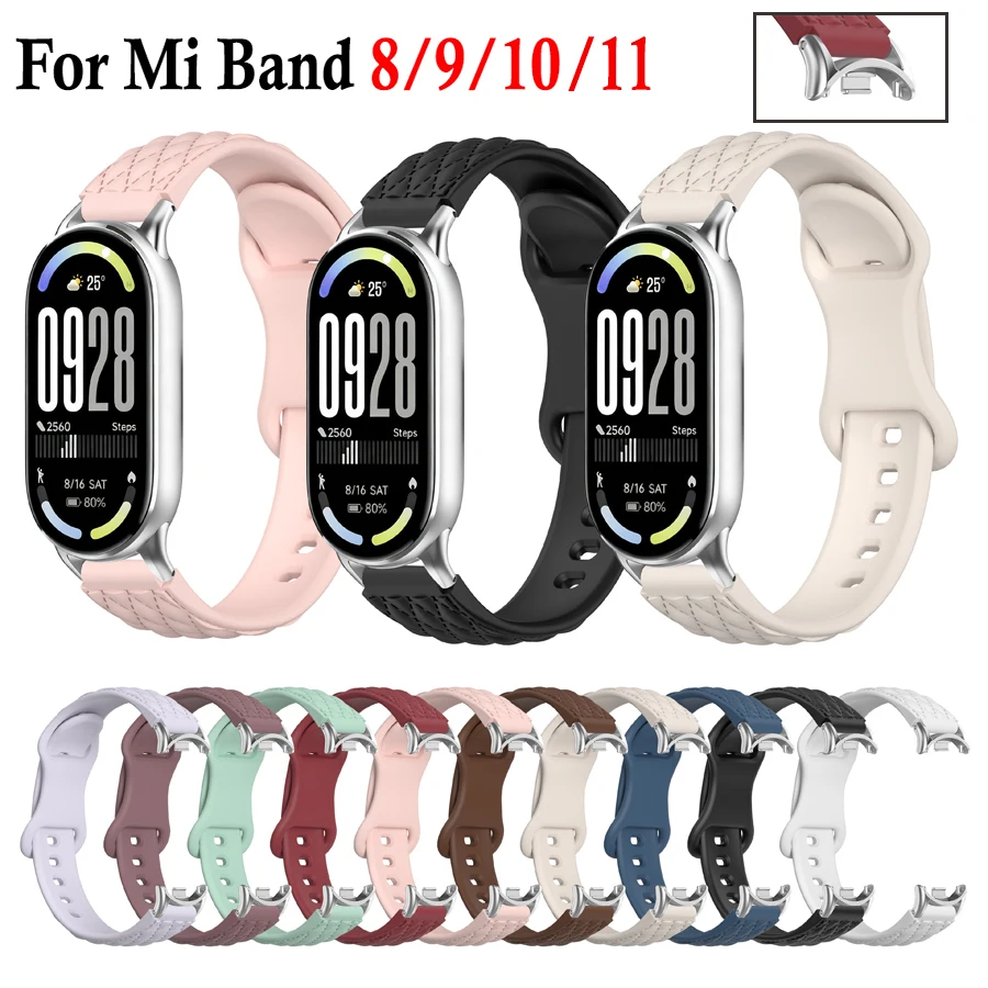 Silicone Strap For Xiaomi Band 8 9 10 NFC Bracelet Wristband 3D Diamond Patterned Wrist Strap For Mi Band 10 9 8 Accessories