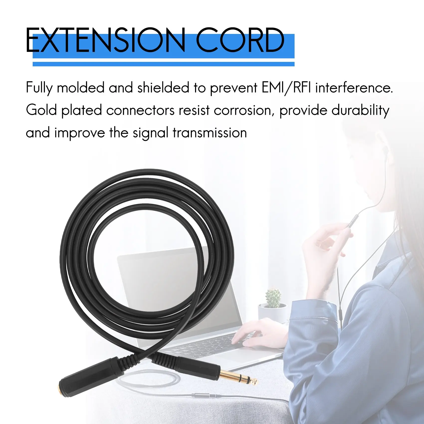 B76B 6.35mm 1/4inch Male to Female Stereo Audio Extension Cable 6FT for Headphone Amplifier