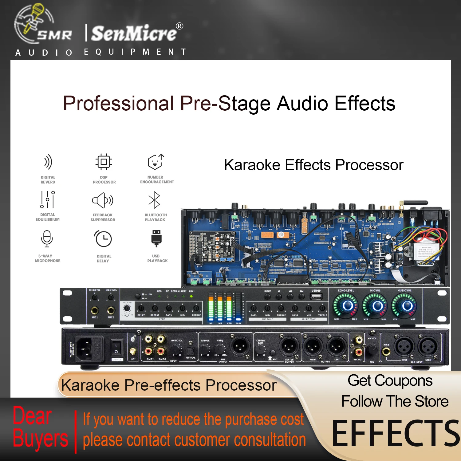 SenMicre FX12 Karaoke Effector DSP KTV Echo Effect Processor Bluetooth USB Stereo Dual Reverb Multi-function Karaoke Effector