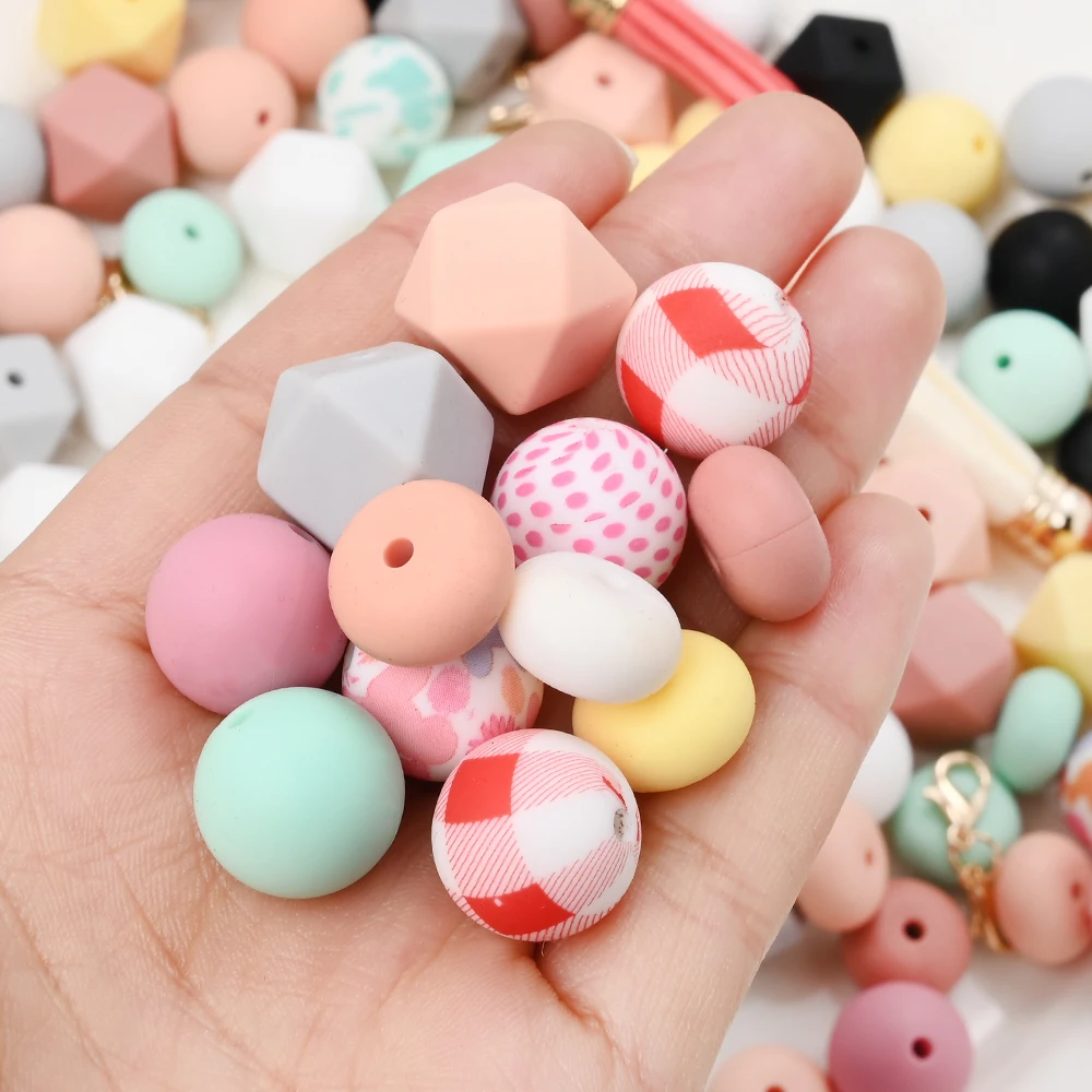 

103pcs/set Silicone Octagonal Beads Round Loose Beads For Handmade Pacifiers Chain Beaded Pen Bracelets Handicrafts Accessories