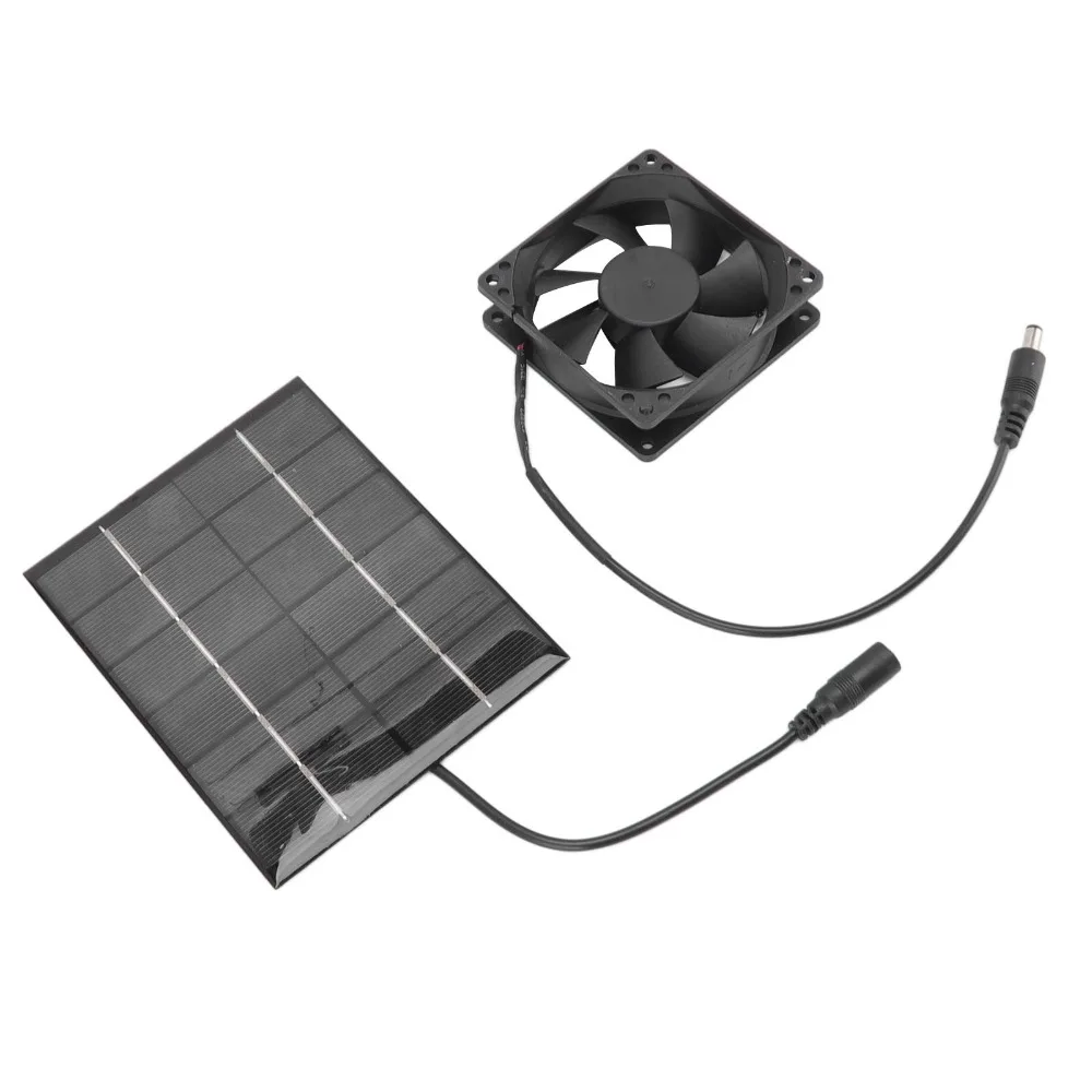 Durable Black Solar Panel Fan Kit DC Output 2W, 6V Solar Panel Fan Solar Air Circulation Fan Light Heat Dissipation Projects