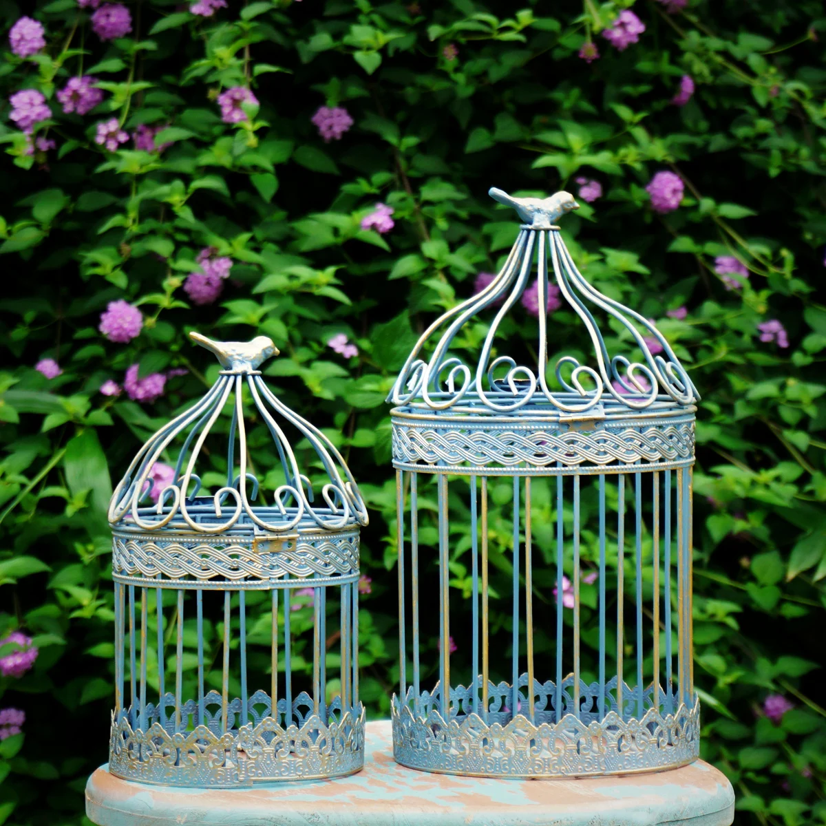 Set 2 Pieces Home and Garden Iron Vintage Bird Cage Decoration