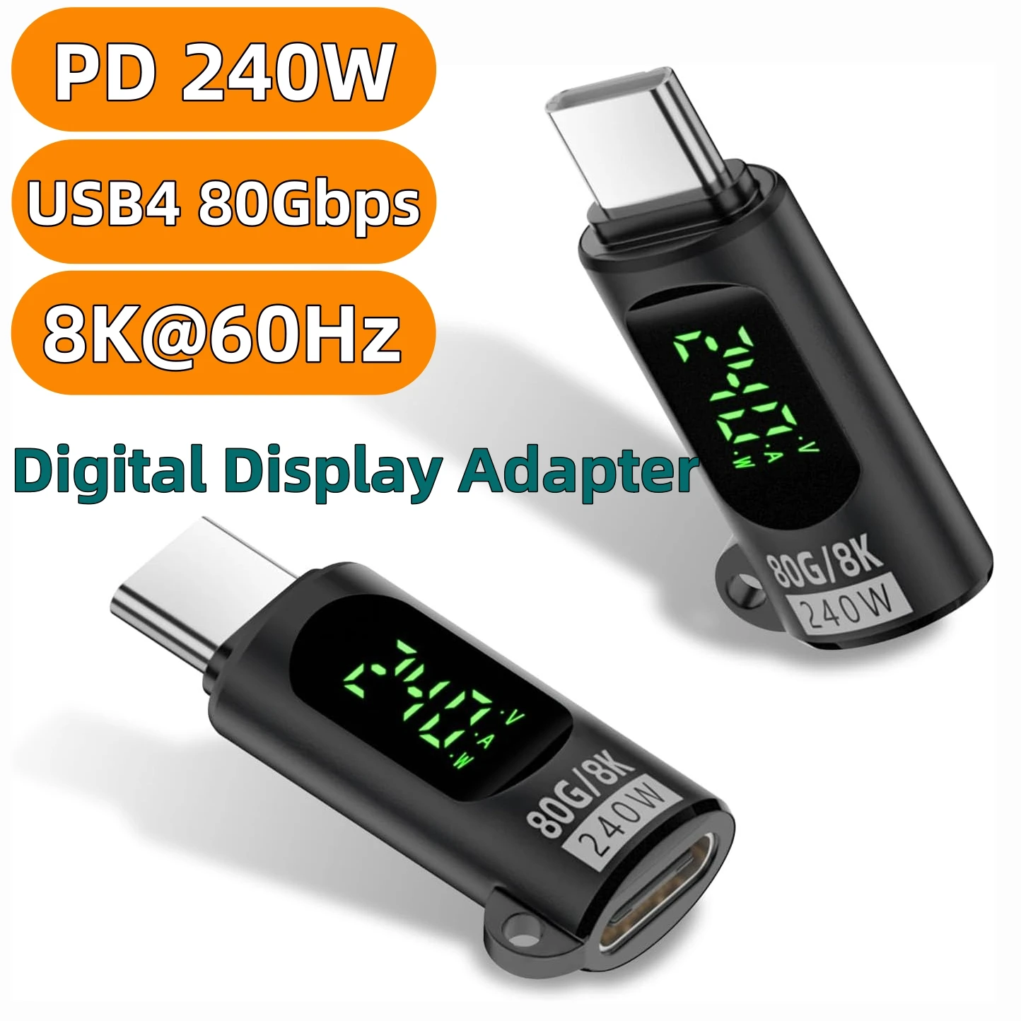 

80Gbps 240W USB4 Type-C Adapter Digital Display Power Wattage Meter Support 8K@60Hz for Thunderbolt3 Laptop Mobile Phone Charger