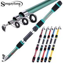 Sougayilang 1.8m Glass Fishing Rod with Five Colors and Six Sections Telescopic Fishing Rod Portable Tourist Fishing Pole