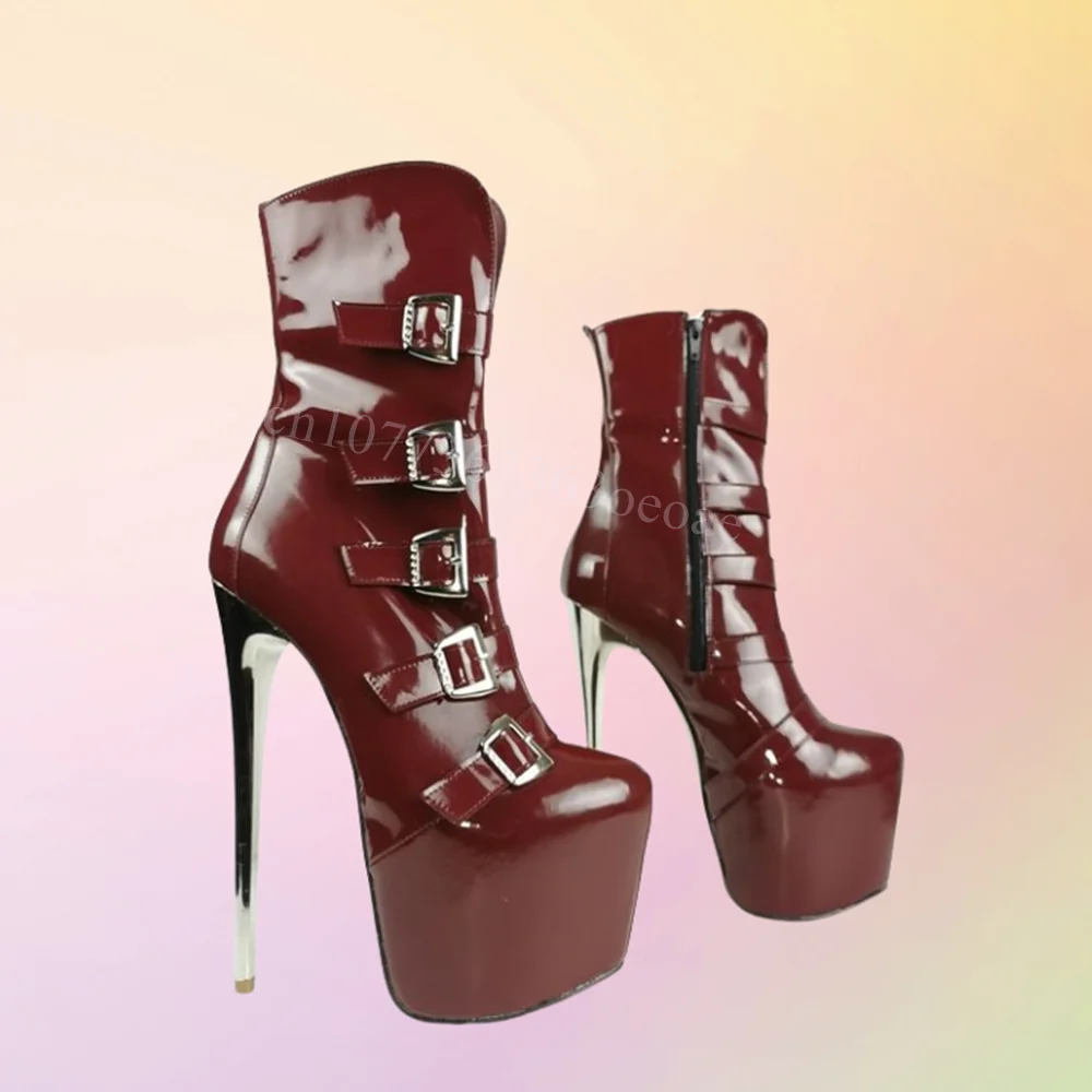 

Wine Red Metal Heels Ankle Pumps Buckle Belt Platform Shoes for Women Thin High Heels Fashion Shoes 2024 Zapatos Para Mujere