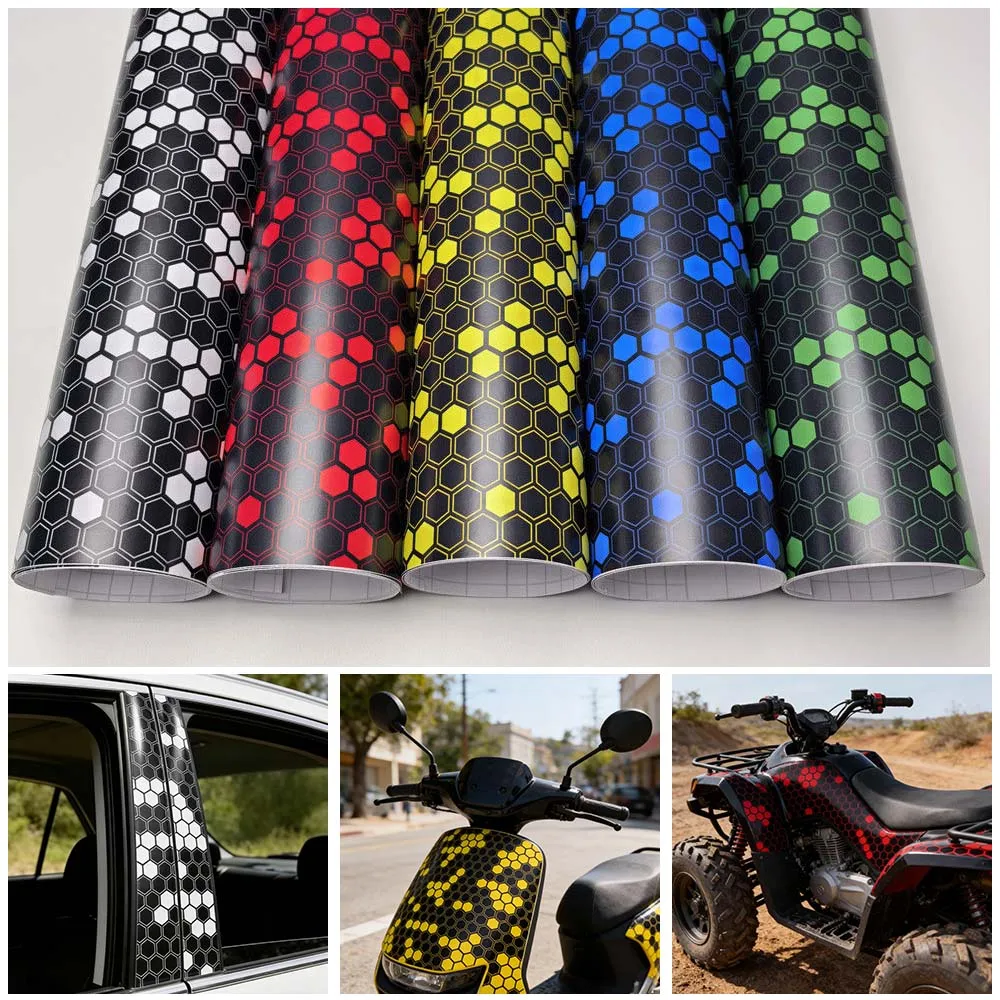 Hex Honeycomb Camo Vinyl Wrap Film Roll Air Release Adhesive Decal for Car Motorcycle Computer Skateboard Bicycle