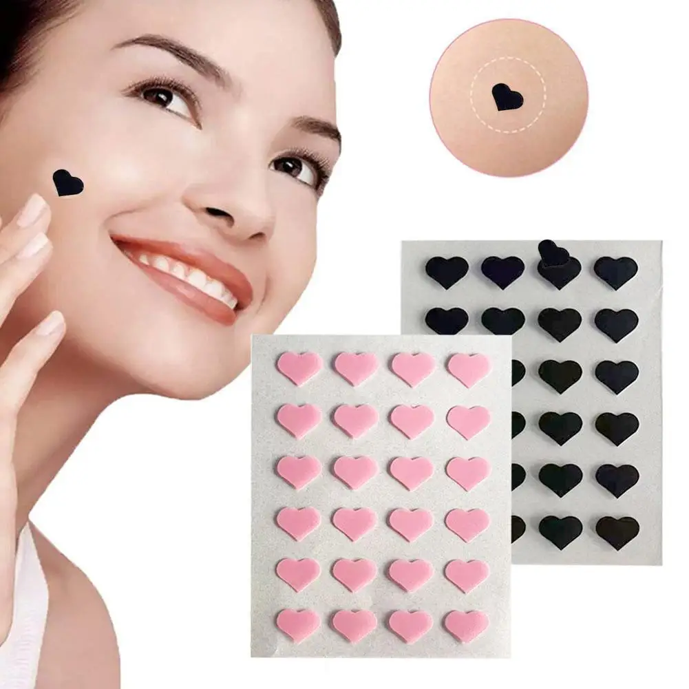 Pegatina en forma de corazón para el cuidado de la piel, corrector de puntos faciales, herramienta de maquillaje de belleza, Negro, Rosa