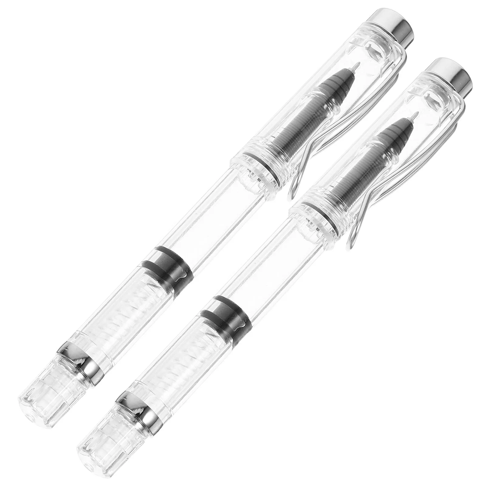 

2 Pcs Ink Pens Gel for Drawing Blank Writing Filling Silver Piston Fillable Miss