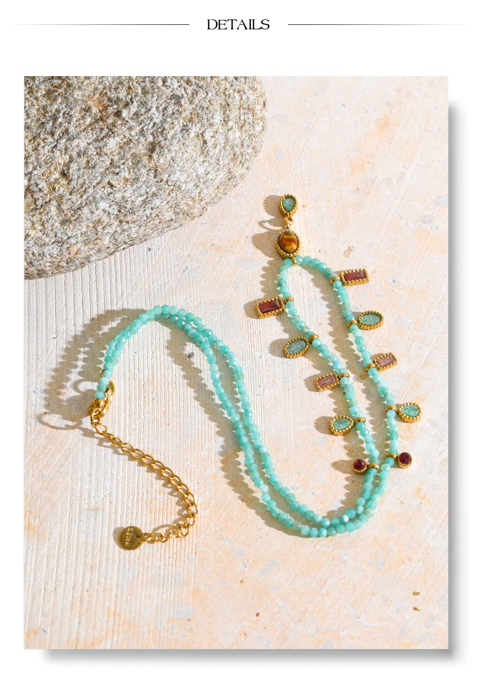 Yhpup Neuheiten Handgefertigter Schmuck Edelstahl Natursteinperlen Kette Quadratischer Tropfenanhänger Halskette – Detail 7