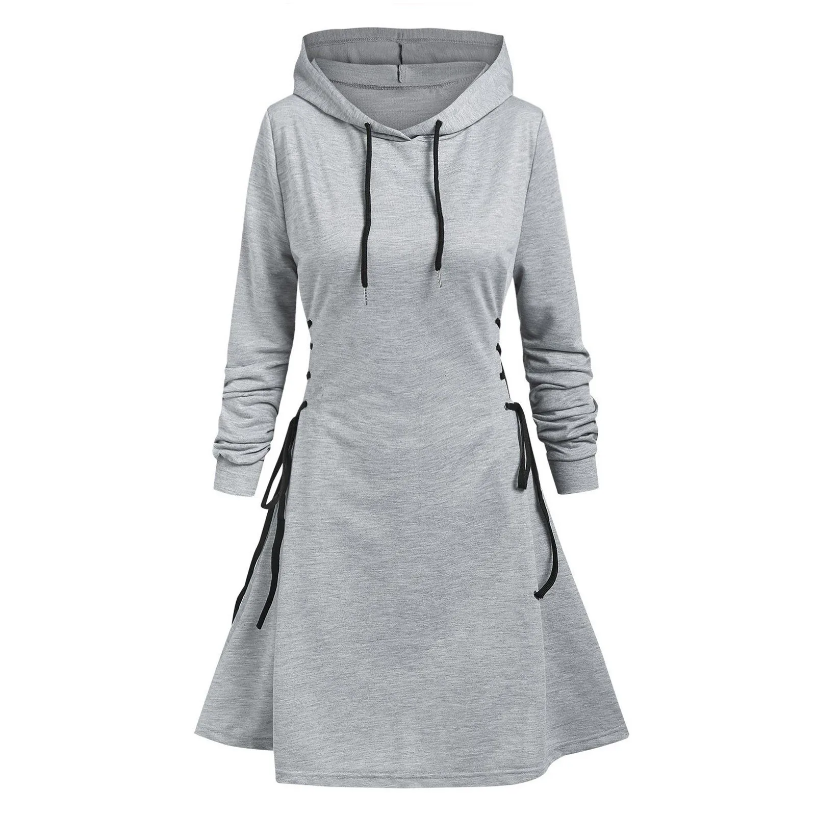 woman Women\'s Clothing Hoodies Sweatshirts Women\'s slim fit waist cinching strap drawstring long hooded sweatshirt Sweatshirts