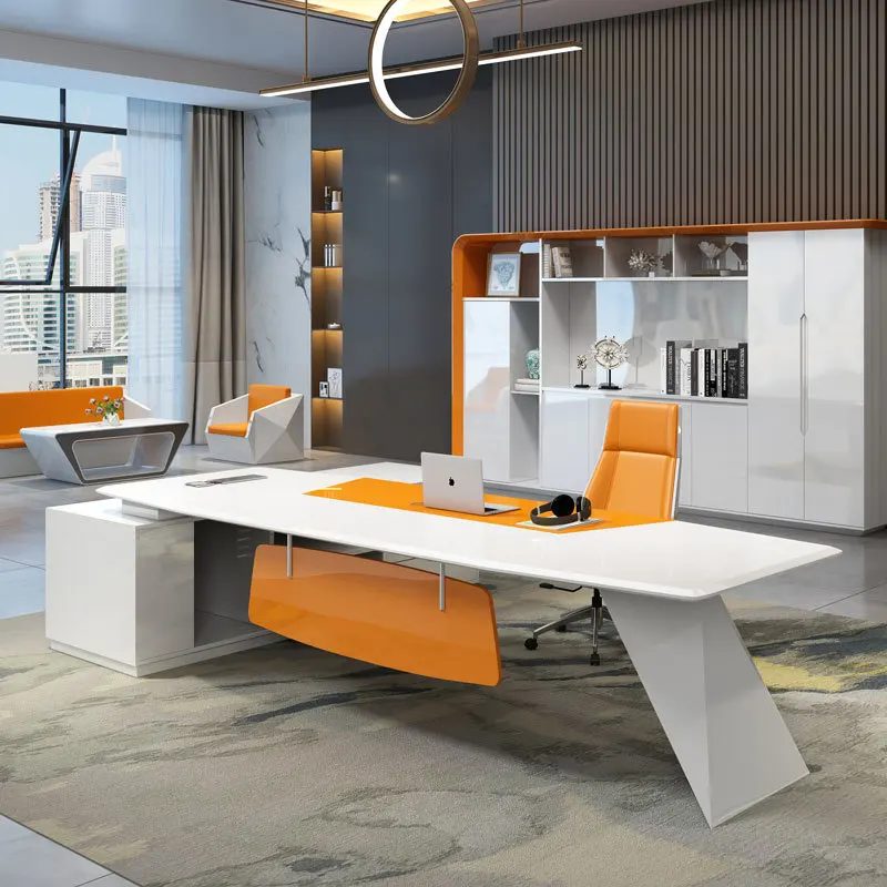 

White Paint Boss Table Creative Furniture Simple Modern Class Desk President Table Manager Room Office Table And Chair Combinati