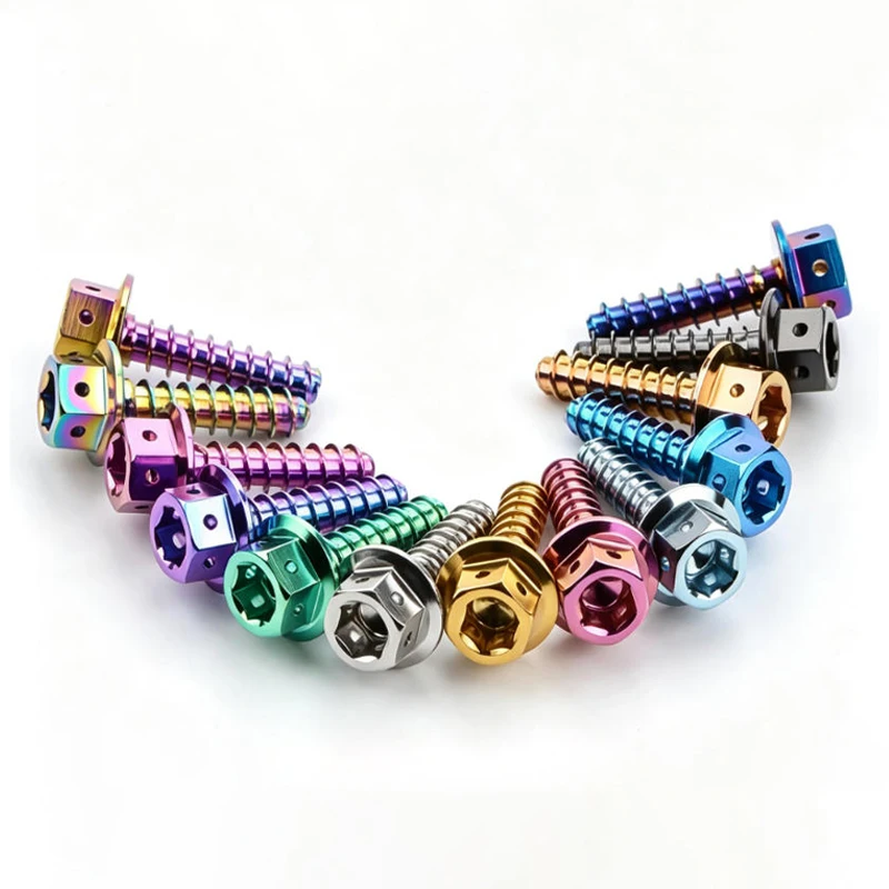 5/10PCS Titanium Alloy Flange Inner Hexagonal Self-Tapping Screws with Holes M5x12/15/17/20/25mm for Motorcycle Modification TC4
