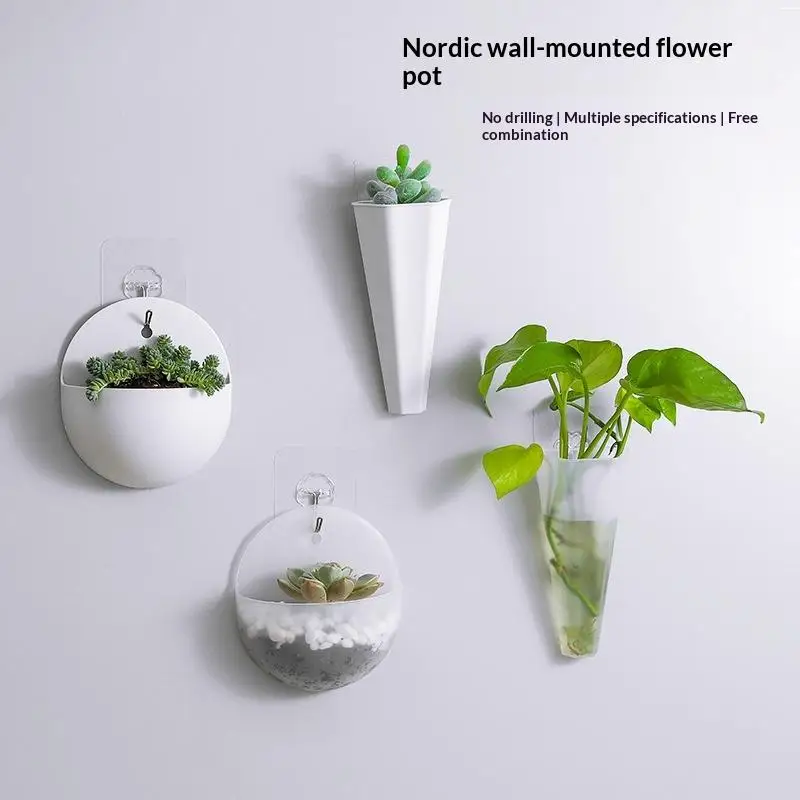 1Pc Garden Plastic Wall Hanging Mini Pot Self-Adhesive Hook Home Decoration Hydroponics Levitating Planter Vases Gift