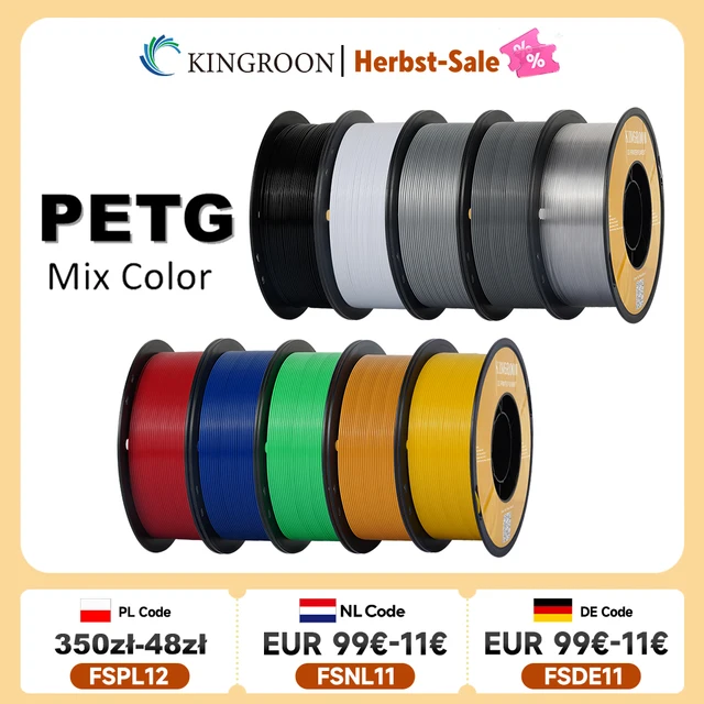 KINGROON PETG 3D Printer Filament 1.75mm 5KG 10KG Mix Color 3D Printing Material 1kg/roll petg Plastic For FDM 3dprinter KINGROON PETG 3D Printer Filament 1.75mm – 5kg / 10kg Mixed-Color Bundles (1kg Rolls)