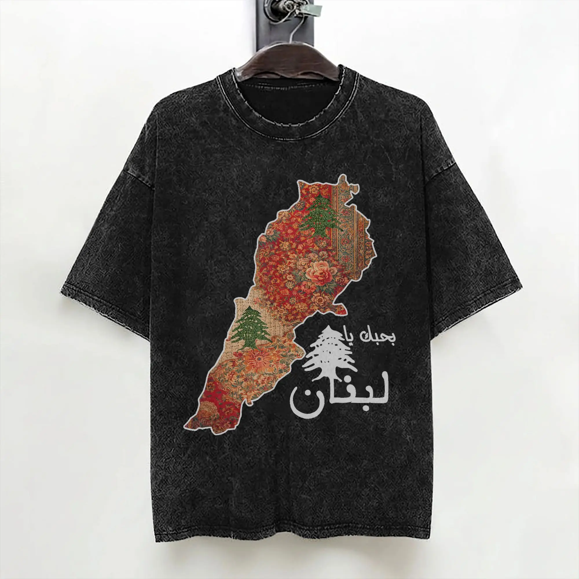 Lebanon Flag Map Beirut Cedar Tree Lebanese T Shirts Washed Cotton T-Shirts Vintage Men Women Streetwear Graphic Printed Tees