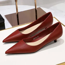 2024 Spring Women 4cm High Heels Concise Office Pumps Lady Soft Leather Thin High Heels Female Fashion Pointed Toe Wedding Shoes