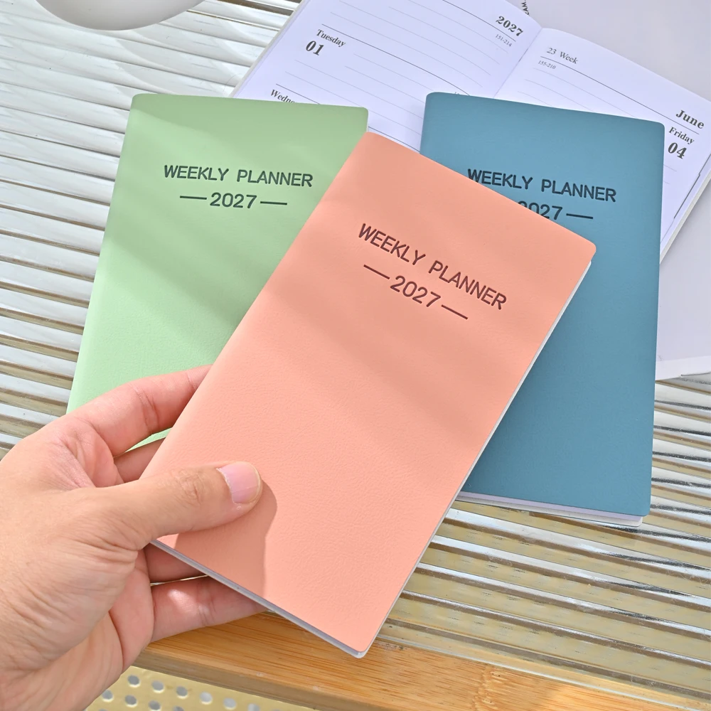 2027 A6 Weekly Planner Minimalist 64 Sheets 128 Pages PU Cover Week on Two Pages Morandi Color Diary Schedule Journal Book