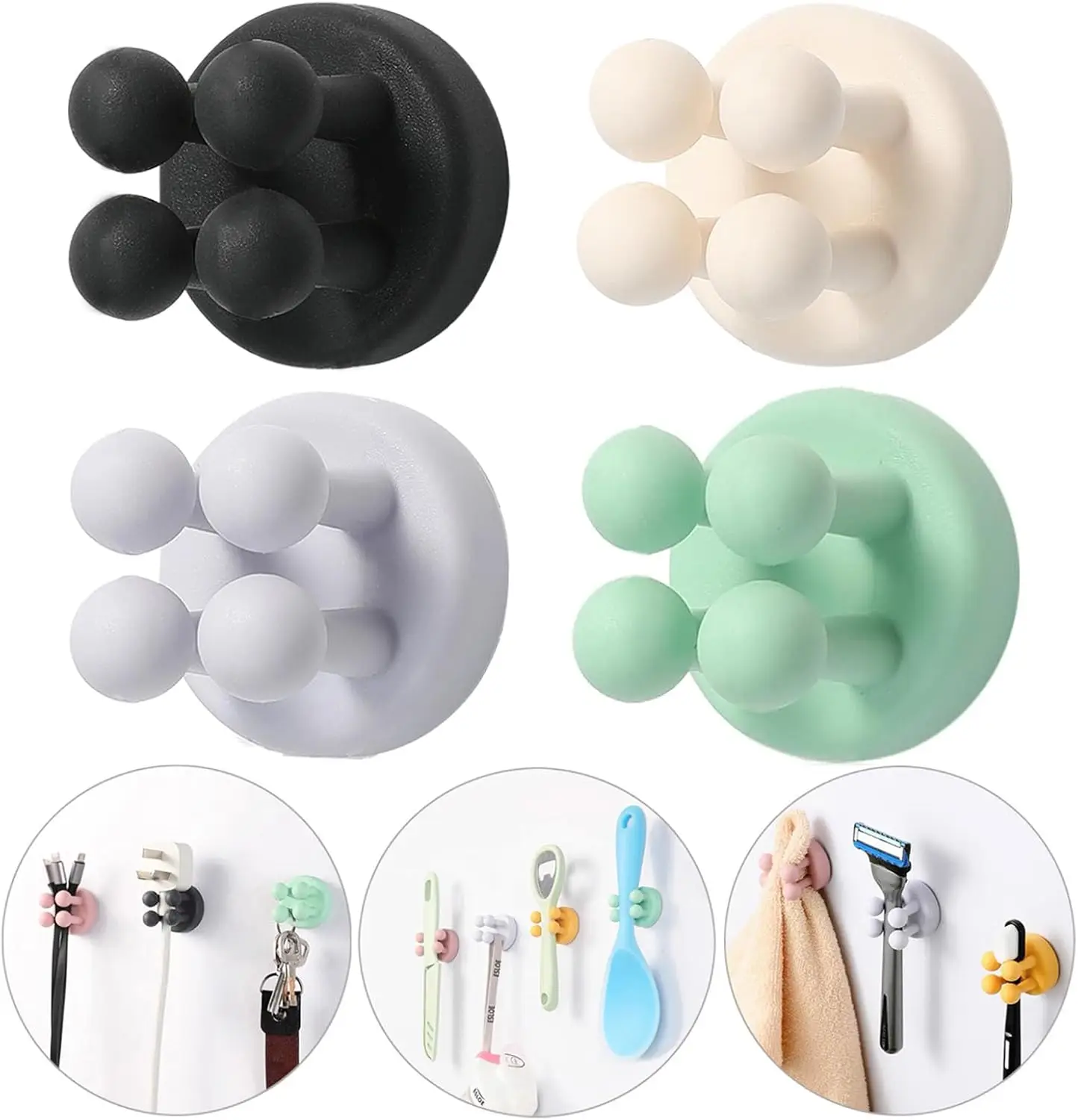 

5 Pcs Silicone Toothbrush Holders Hook Waterproof Self Adhesive Wall Mounted Single Hook for Hanging Key Utility Plug Holder