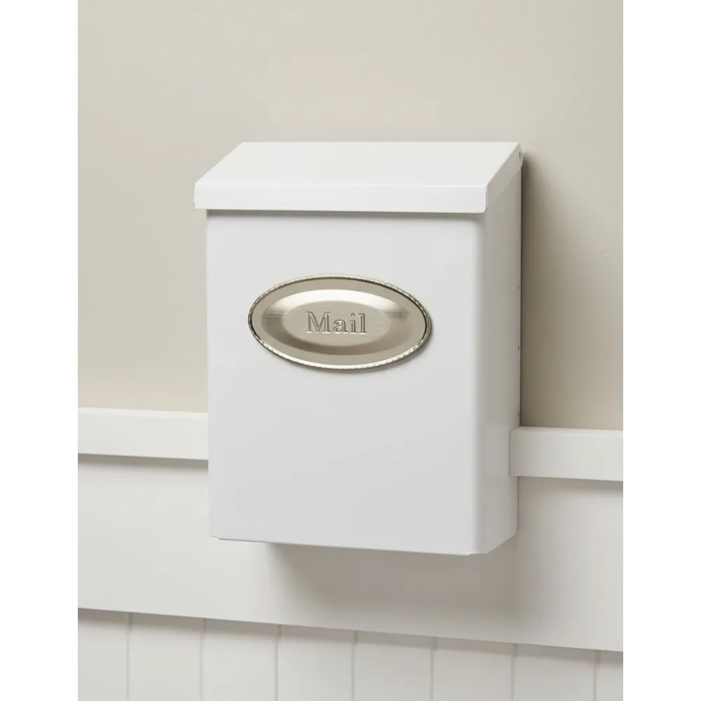 

Modern Locking Wall Mount Mailbox, Rust-Resistant Galvanized Steel, White Finish with Satin Nickel Accents for Home Security