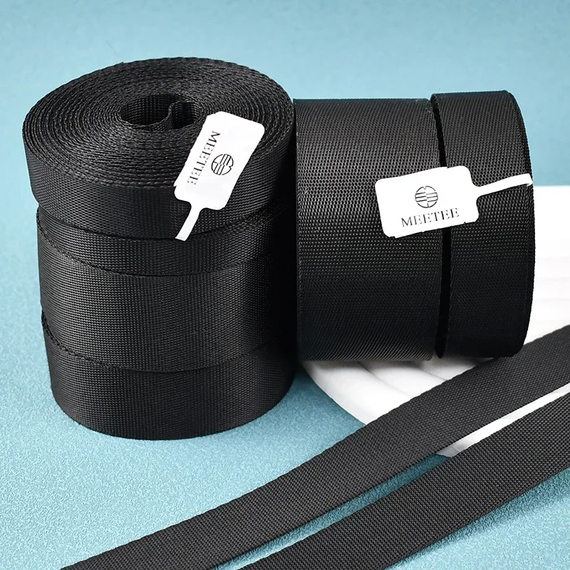 5M 10-100mm Black Nylon Webbing Tape Bag Strap Belt Sling Ribbon Band Pet Collar Tarp Webbings Sewing Braid for Decoration Trims