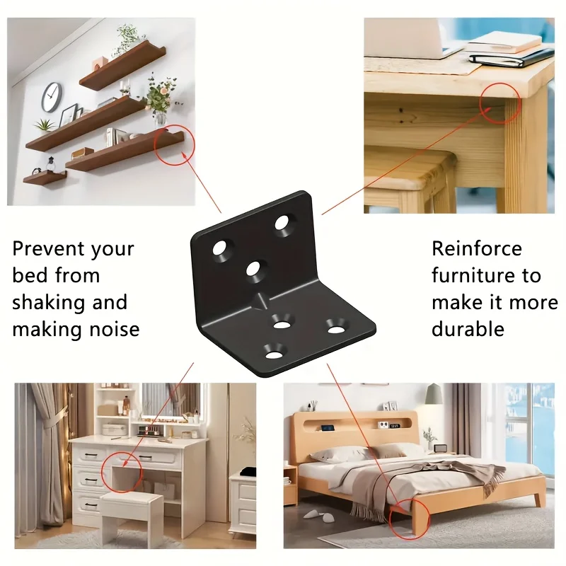 140pcs, heavy-duty black L-shaped corner brackets and screws, pre-drilled holes for easy assembly, industrial hardware.