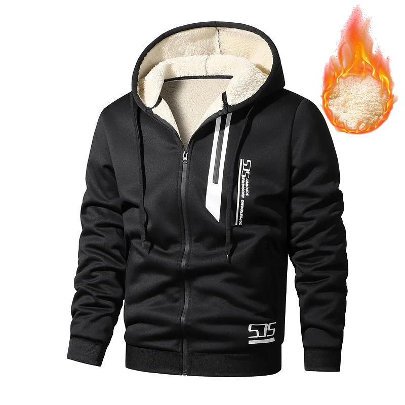 لامب المخملية هوديي سترة الرجال الخريف الشتاء سميكة الصوف عارضة الدفء سترة نمط ألياف البوليستر سحاب أكمام طويلة