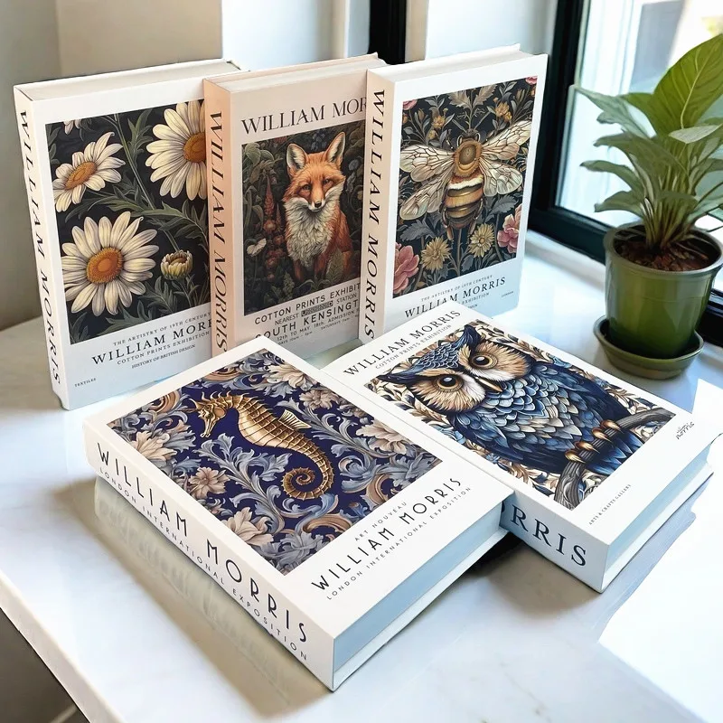 William Morris Fake Book Storage Box Luxury Decorative Books Design Coffee Table Bedroom Decoration Vintage Home Interior Decor