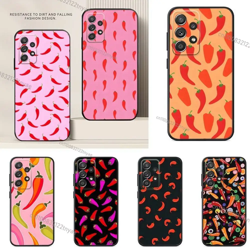 

Spicy Red Chili Peppers Phone Case For Samsung S24,21,22,23,30,Ultra,20,Plus,Note,10,9,Black soft silicone case