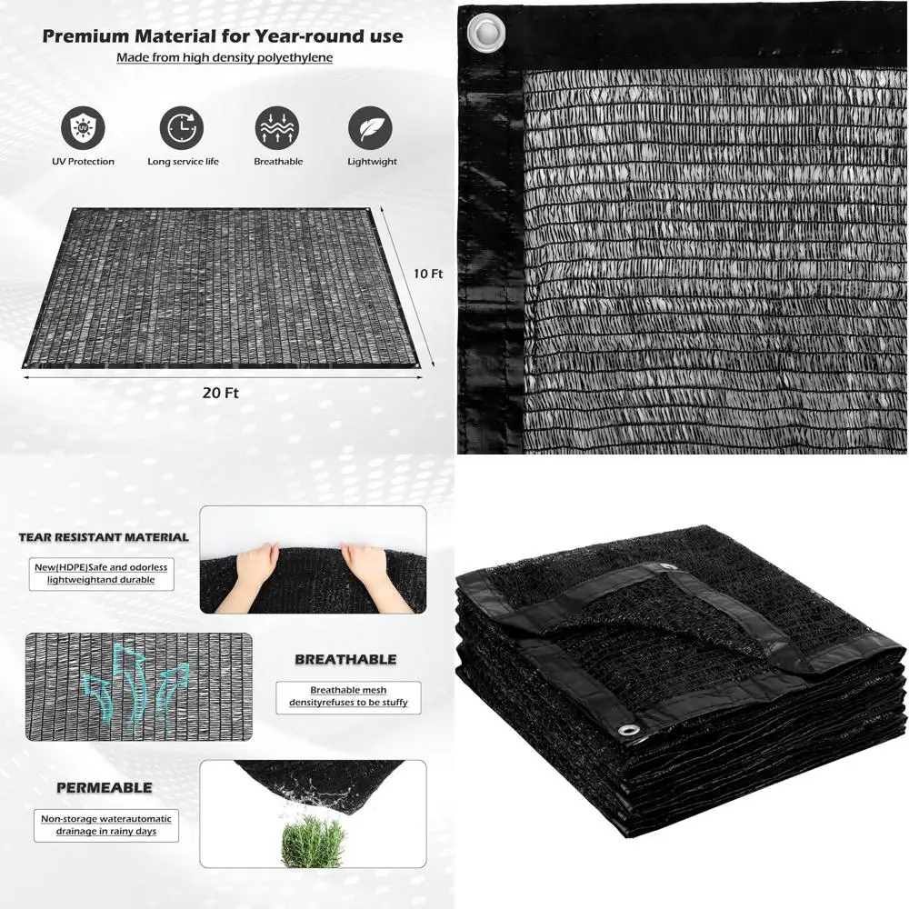 

50% Shade Mesh Tarps 10x20ft with Grommets for Patio Cover, Garden, Pergola, Greenhouse, Carport, Barn, Kennel - Black