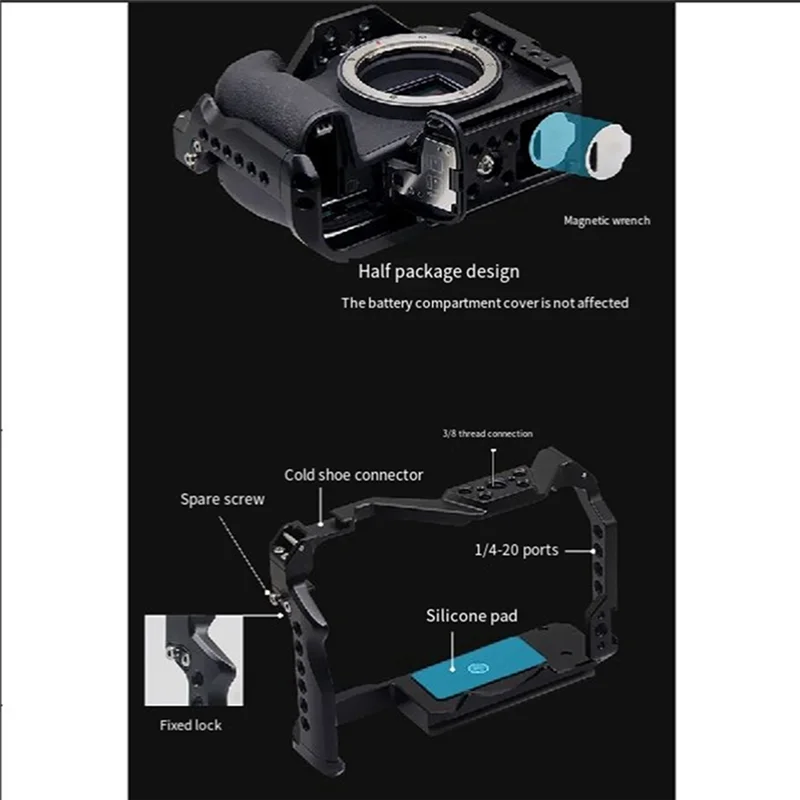 A34M-For Canon EOS R8 هيكل قفصي الشكل للكاميرا تلاعب الحذاء البارد جبل ARRI 3/8 بوصة 1/4 بوصة ثقب علوي الإسكان DSLR حامل كاميرات مراقبة عالي الجودة