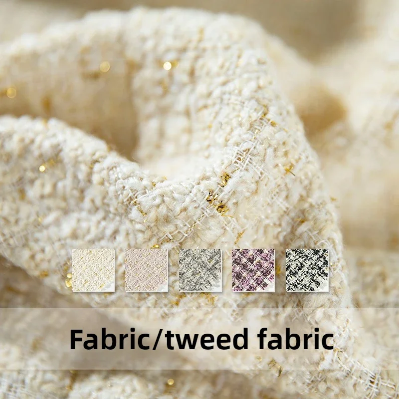 

Твидовая ткань в клетку с золотой нитью, шерсть, полиэстер, мягкий по метрам для классических курток, пальто, сумок, шитья одежды, текстиль, зеленый, бежевый