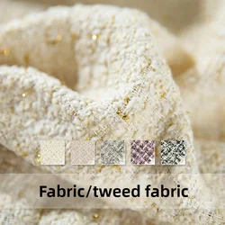 Golden Thread Plaid Tweed Fabric Wool Polyester Soft By The Meter for Dress Jackets Coat Bags Sewing Clothes Textile Green Beige