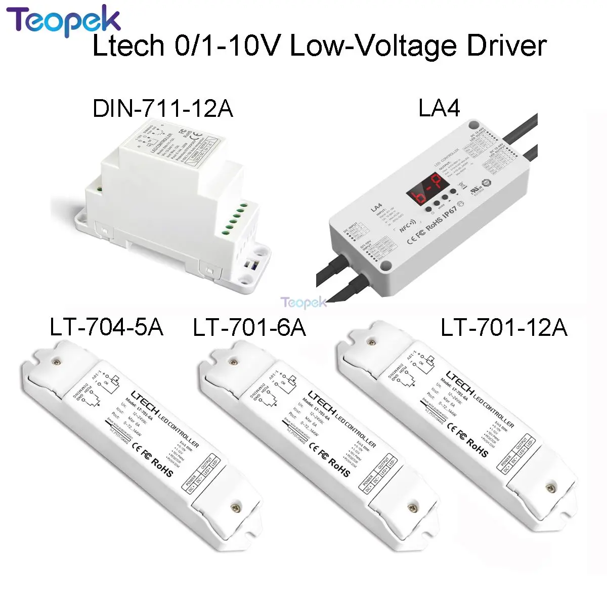 LTECH CV Dimmer Driver 0-10V 1-10V LT-701-6A/12A LT-704-5A DIN-711-12A LA4 DC12V 24V Control Single Color RGBW LED Strip Light