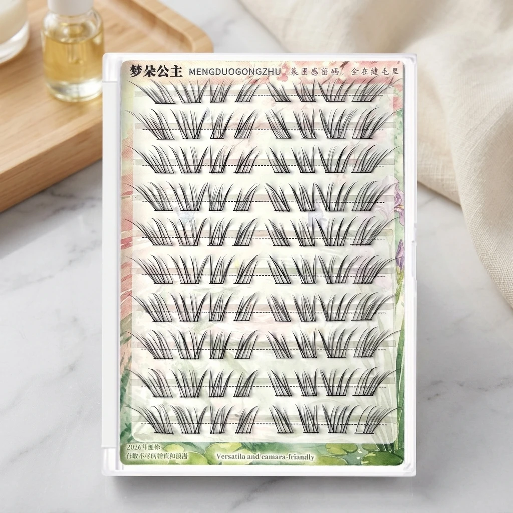 Student False Eyelashes Daily Makeup Natural Style Segmented Lashes C Curl Soft Fiber Glue Free Reusable Set