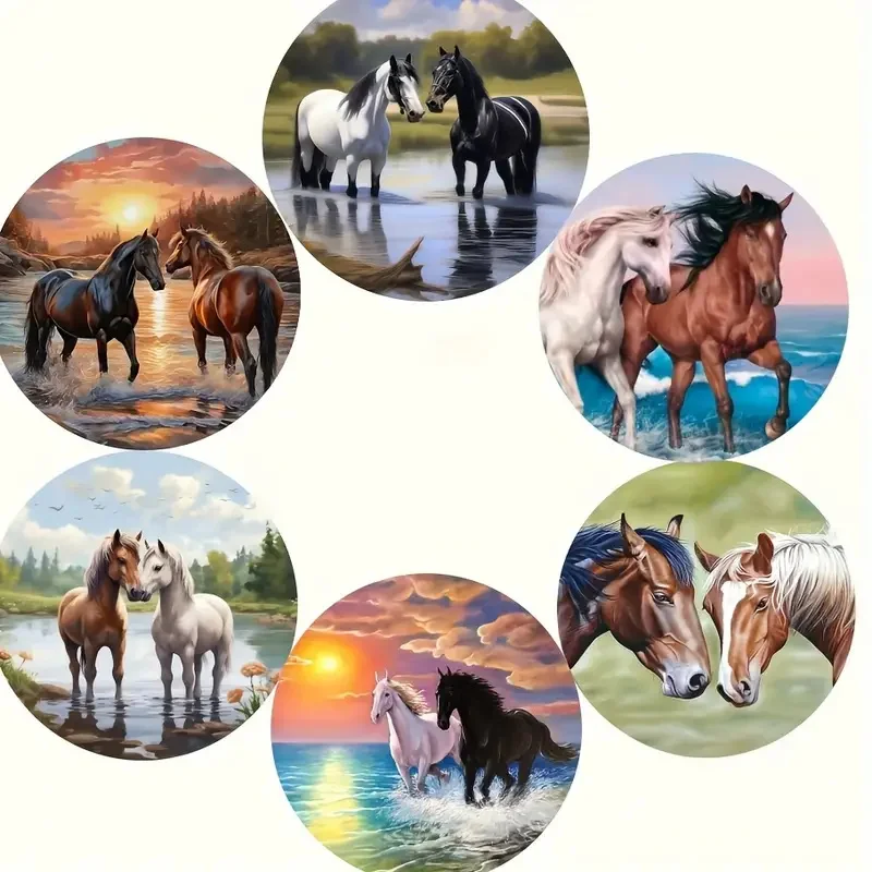 6-PIECE horse art coaster Set-5d DIY, non-slip heat resistant, perfect for home decoration and gifts