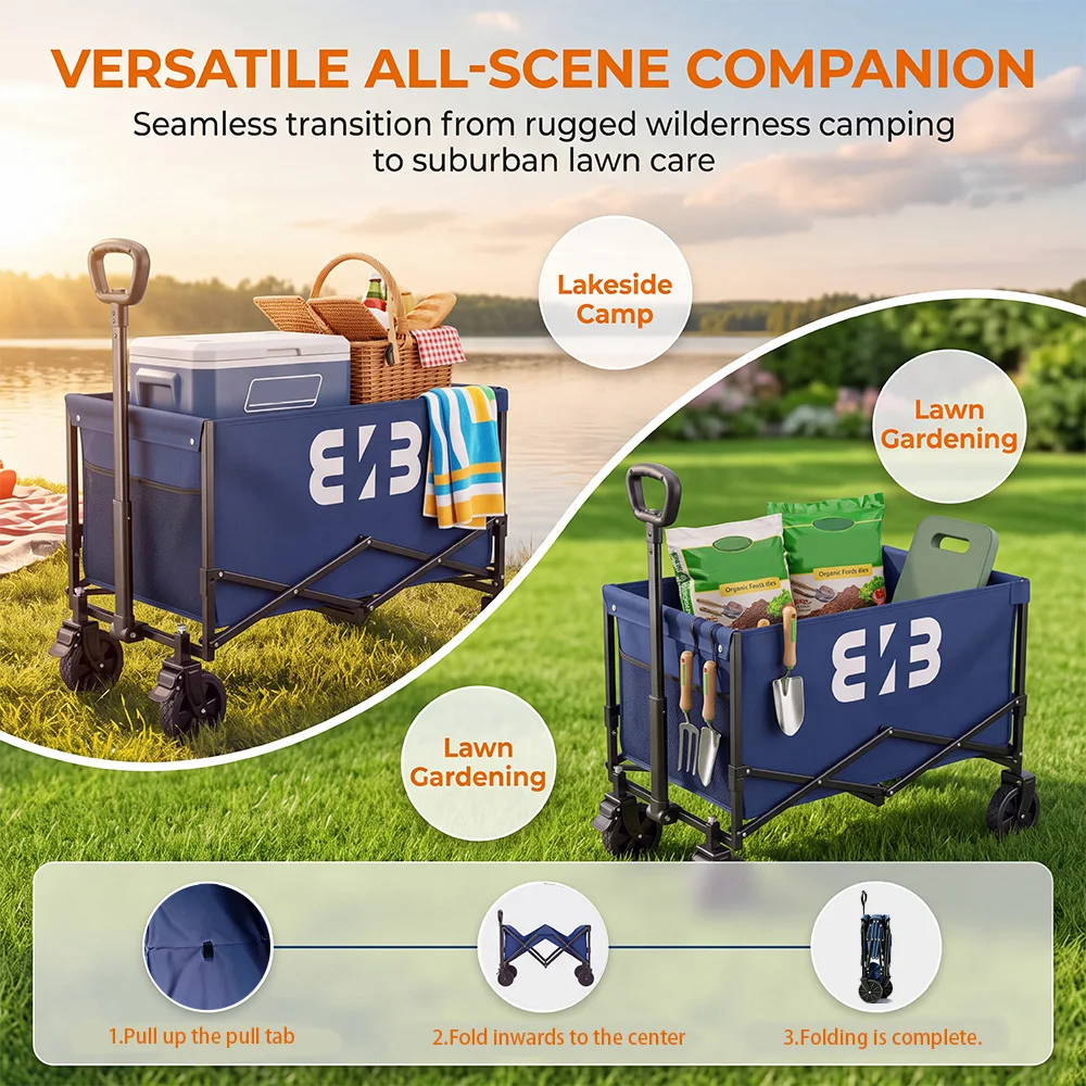 Portable Camping Cart, All-Terrain Tire Garden Cart, Heavy-Duty Multi-Purpose Cart, Large-Capacity Folding Shopping Cart—Ideal for Camping, Gardening, the Beach, Shopping, and Everyday Outdoor Use - view 4