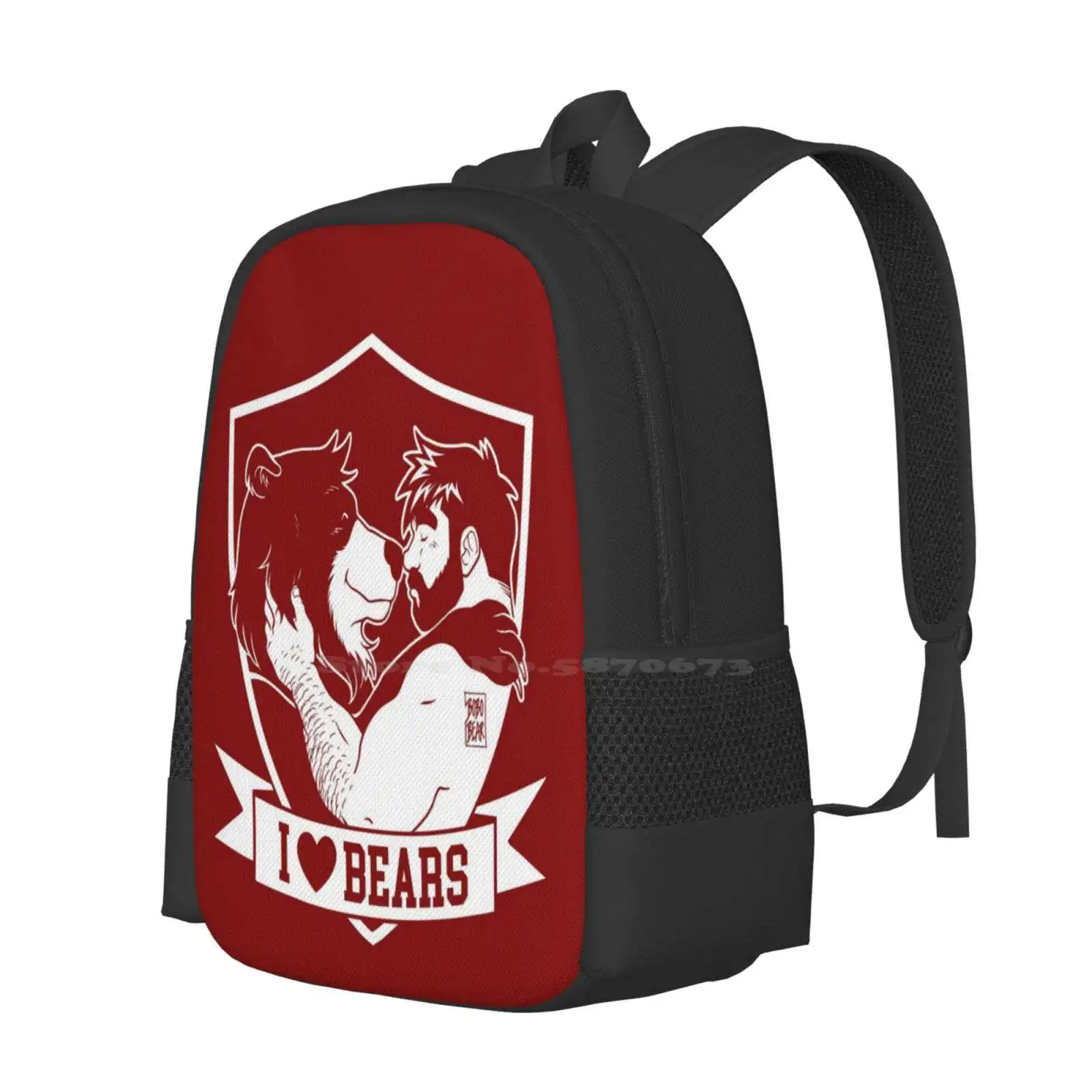 Love Bears Pattern Design Bagpack para homens, mochilas escolares, Bobobearart Urso Bobo Urso Urso, lontra de fim de semana, arte gay, orgulho gay