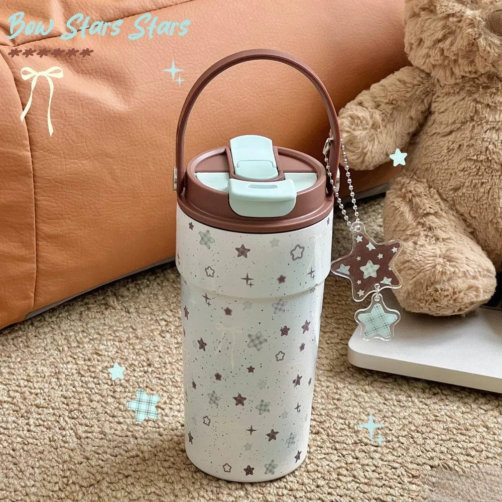 

Cute Star Thermos Bottle With Straw Tea Filter 500ml Kawaii Stainless Steel Ceramic Thermal Water Bottle Portable Coffee Cup